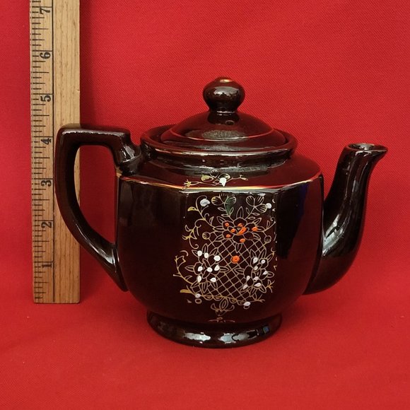 VTG Hand Painted Gold Trim Dark Brown Teapot Made In Japan - Picture 9 of 14